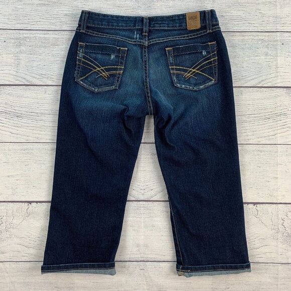 BKE Capri Jeans sz 28 Dark Wash Factory Fading Distressing 22" inseam - Picture 5 of 9